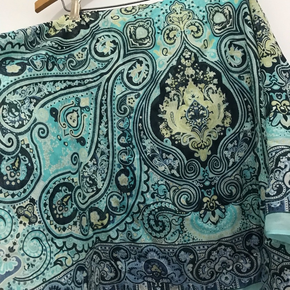 NWT J.Jill Silk Blend Light Aqua Paisley Square Scarf - Picture 2 of 4